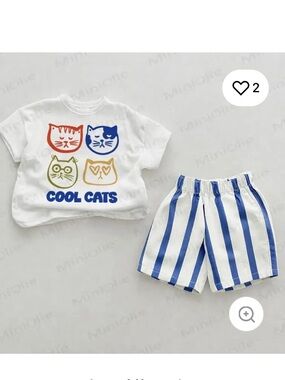 Cat Print Boys Shorts Set